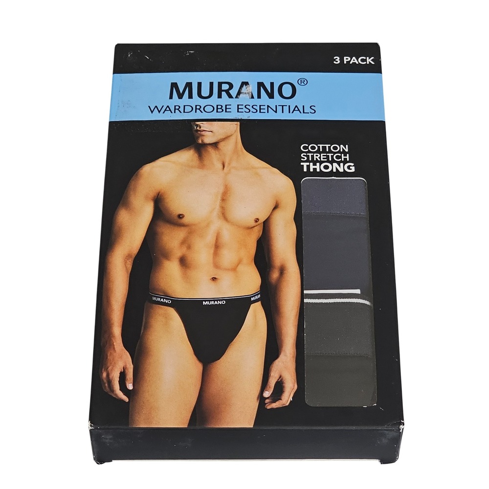 Murano Mens 3 Pack Cotton‎ Stretch Thong Underwear Size L 36-38 Black Grey
